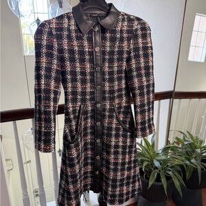 Maje Black Tweed Jacket with Red & White Accents